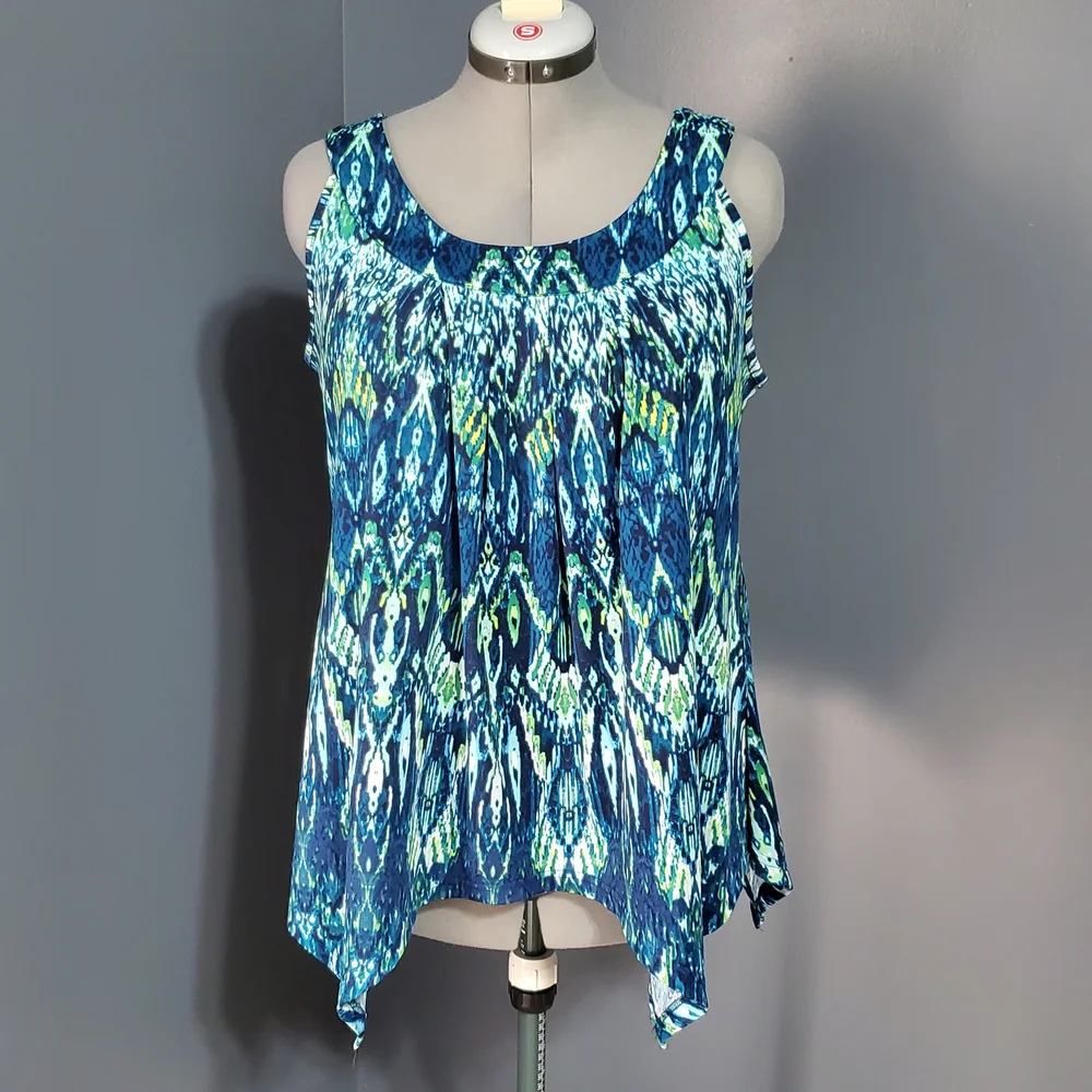 New Directions Vibrant Blue and Green Women's Wicking Tank Top Size M - Picture 1 of 5